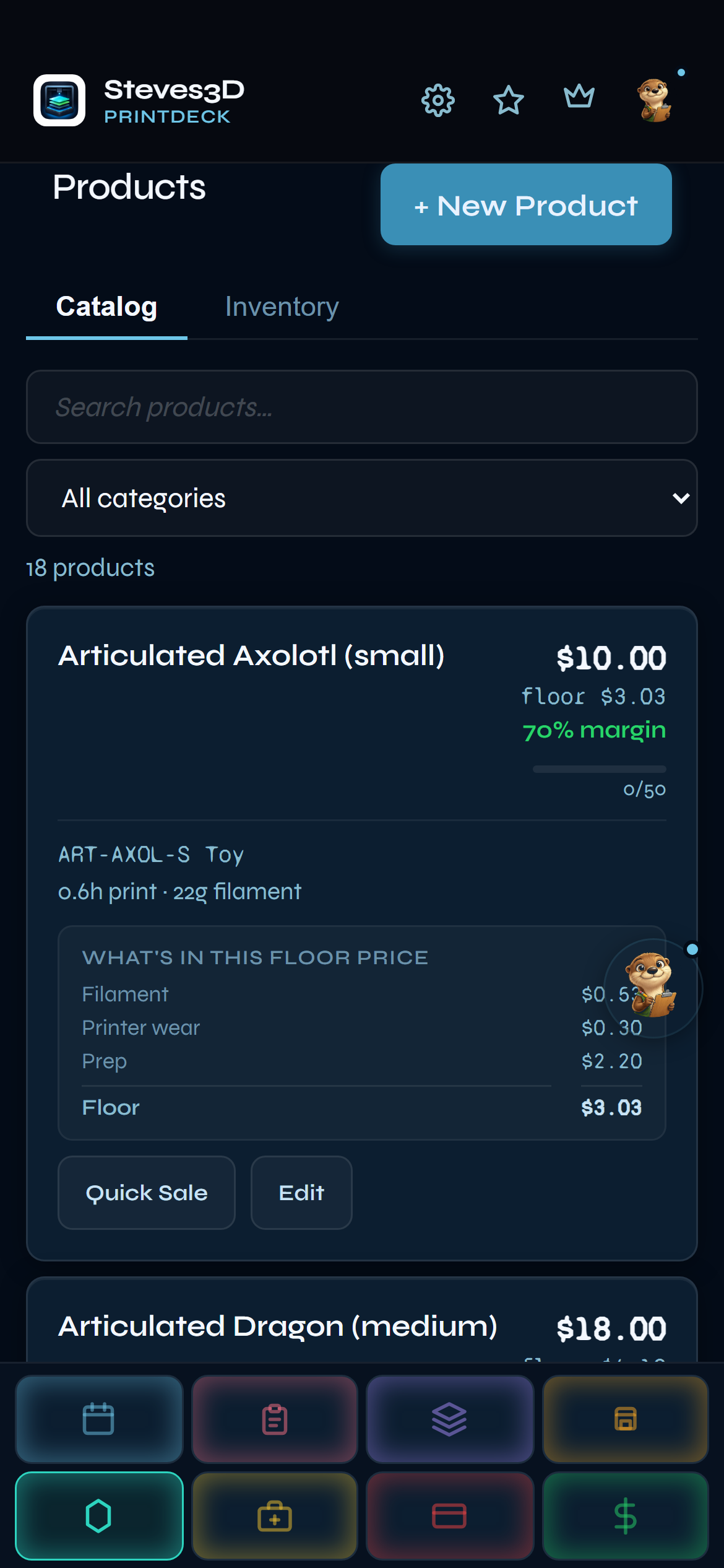 PrintDeck floor price breakdown showing filament, wear, labor, and materials — every number that goes into your minimum price